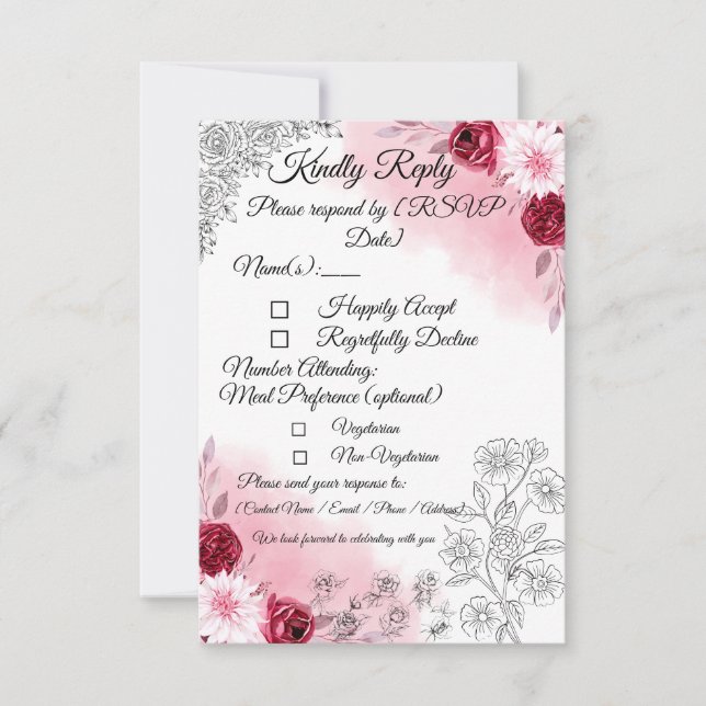 Pink Floral Wedding RSVP Card | Romantic (Anverso)