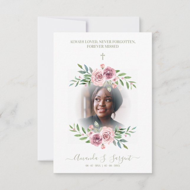 Pink Floral Wreath Photo Funeral Service Dear Ones (Anverso)