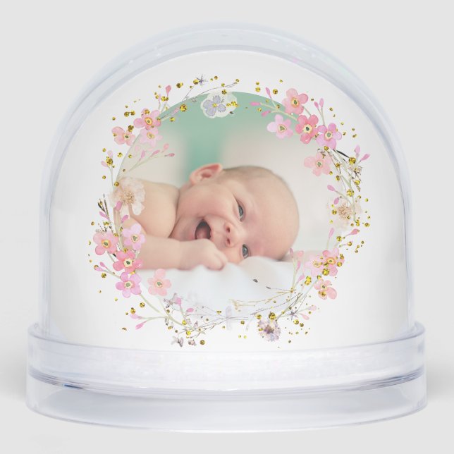 pink flowers frame Baptism thank you  (Anverso)