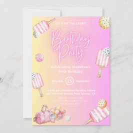 Pink Fun Pickleball Invitación a la fiesta de cump