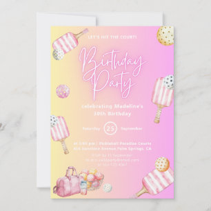 Pink Fun Pickleball Invitación a la fiesta de cump