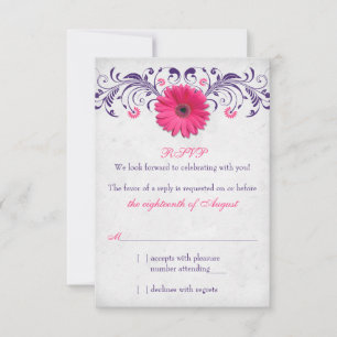 Pink Gerber Daisy Purple Gray Floral Wedding RSVP