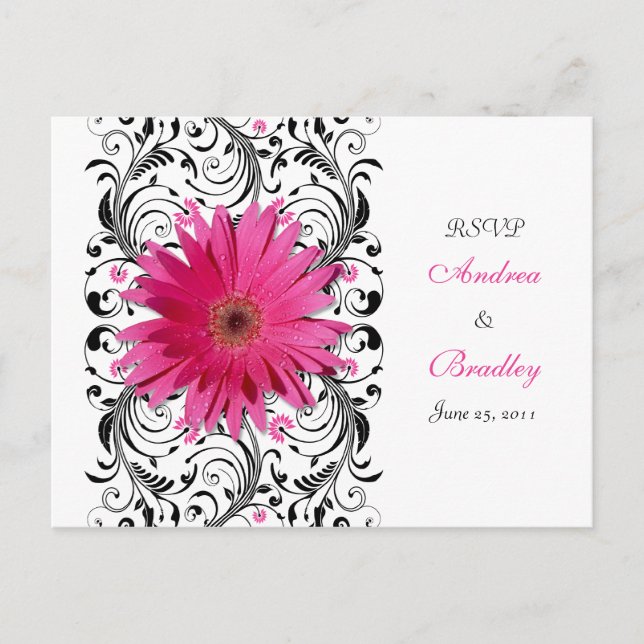 Pink Gerbera Daisy Wedding RSVP Respuesta postal (Anverso)