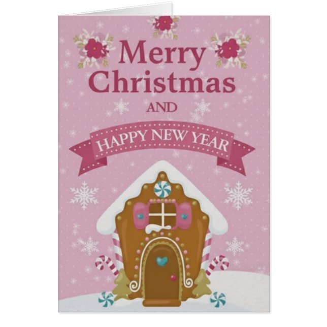 Pink Gingerbread House Merry Christmas Card Small (Frente)