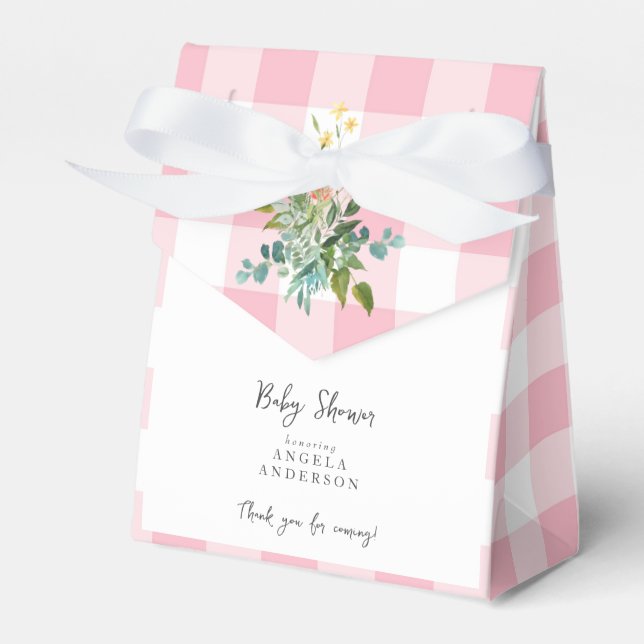 Pink Gingham Baby Shower Gracias Caja De Favores (Front Side)