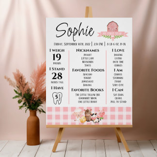 Pink Gingham Barnyard Milestones Poster brillante