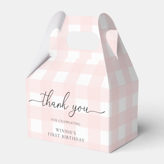 Pink Gingham Birthday Gracias Caja De Favores (Front Side)