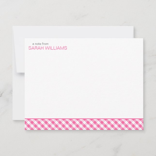 Pink Gingham Pattern Flat Gracias Notas (Anverso)