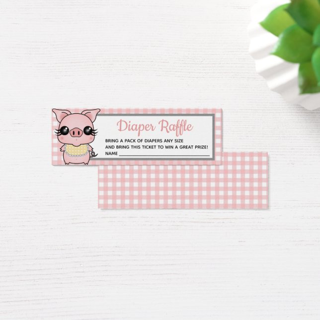 Pink Gingham Piggy Baby Shower Diaper Raffle (Escritorio)