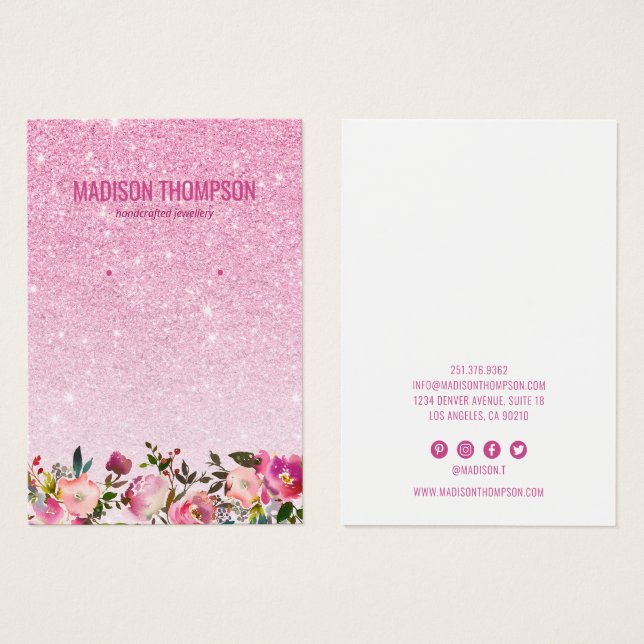 Pink Glitter Floral Earring Display (Anverso y reverso)