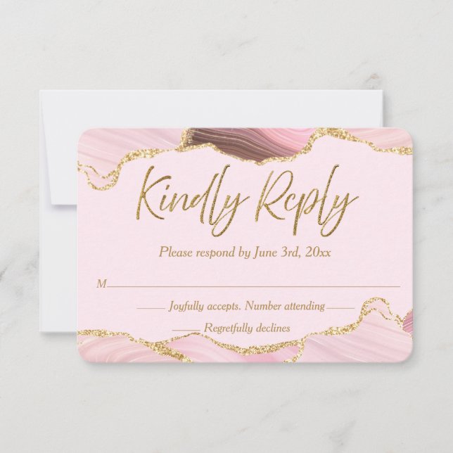Pink & Gold Agate Wedding RSVP (Anverso)
