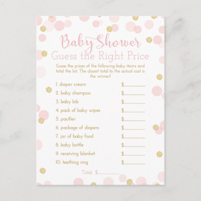 Pink & Gold Baby Shower Adivinan la tarjeta de jue (Anverso)