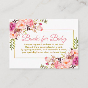 Pink Gold Baby Shower Books para la tarjeta de beb