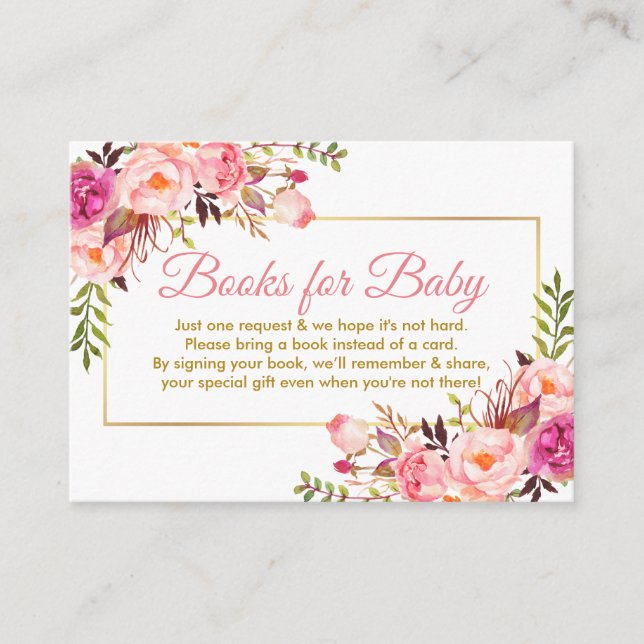 Pink Gold Baby Shower Books para la tarjeta de beb (Anverso)