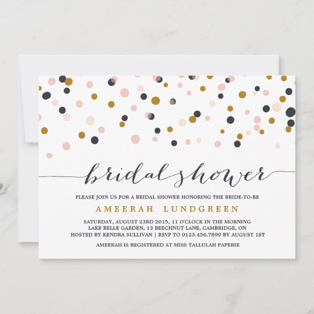 Pink & Gold Confetti Dots Bridal Shower Invitación (Anverso)