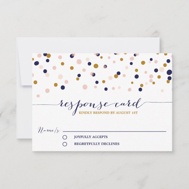 Pink & Gold Confetti Dots Wedding RSVP Card II (Anverso)