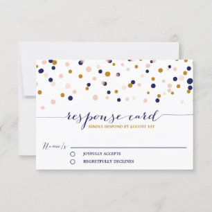 Pink & Gold Confetti Dots Wedding RSVP Card II
