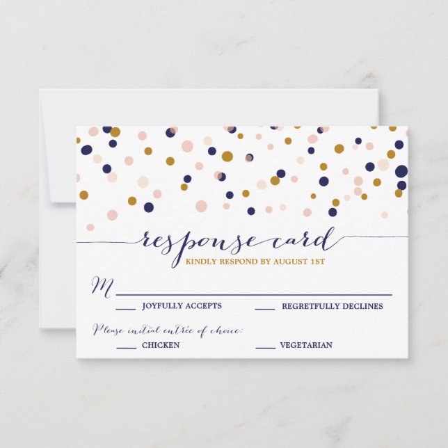 Pink & Gold Confetti Dots Wedding RSVP Card II (Anverso)