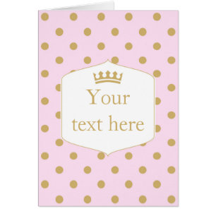 Pink & Gold Dots Royal Crown Princess Fold Card