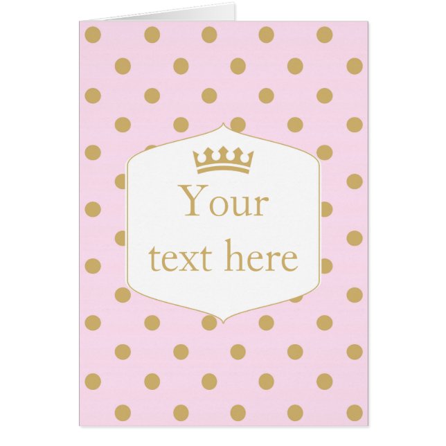 Pink & Gold Dots Royal Crown Princess Fold Card (Frente)