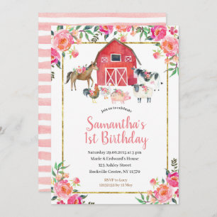Pink Gold Farm Invitación de cumpleaños