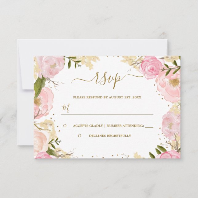 Pink Gold Floral Rosa acuarela RSVP (Anverso)