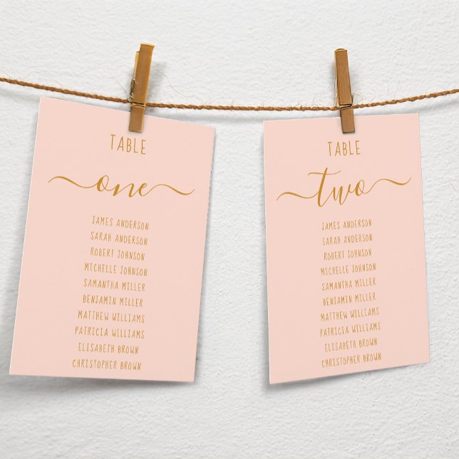 Pink Gold Script Modern Simple Seating Chart Card  (Subido por el creador)