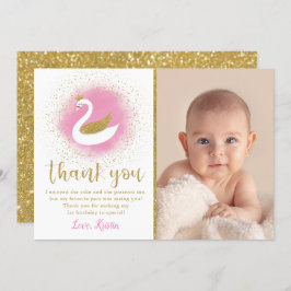 Pink Gold Swan Birday Foto Gracias Tarjeta