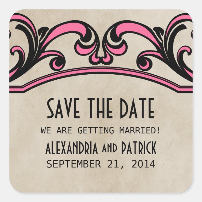 Pink Gothic Swirls Save the Date Pegatinas (Anverso)