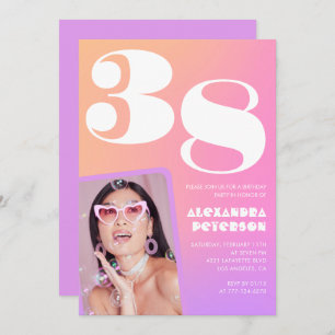 Pink Gradient 38ª invitación de cumpleaños Retro P