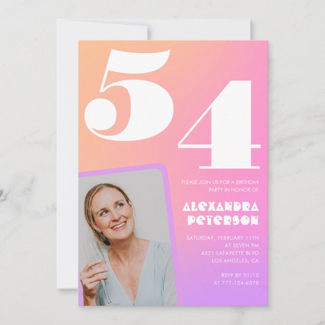 Pink Gradient 54ª invitación de cumpleaños Retro P (Anverso)