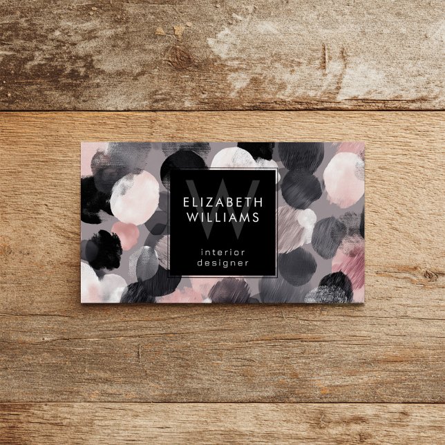 Pink Gray Black Monogram Modern Business Cards (Subido por el creador)