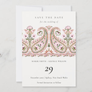 Pink Green Floral Paisley Motif Guardar la tarjeta
