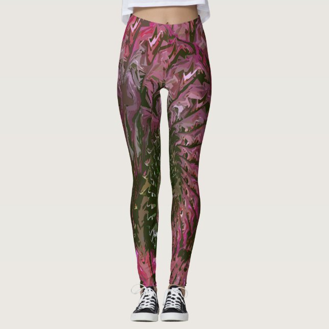 Pink Green Fractal Art Leggings (Anverso)