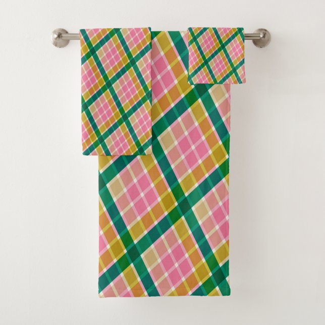 Pink Green Yellow Plaid Bright Modern Preppy Retro (In situ)