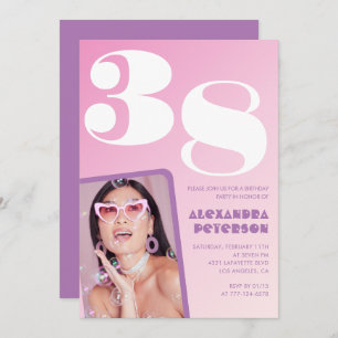 Pink Groovy 38º cumpleaños invitaciones Retro Phot