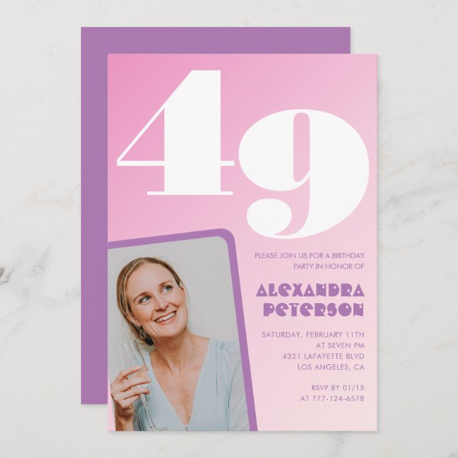 Pink Groovy 49 invitaciones para el cumpleaños Ret (Anverso / Reverso)