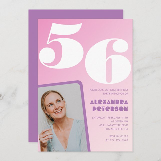 Pink Groovy 56 invitaciones de cumpleaños Retro Ph (Anverso / Reverso)