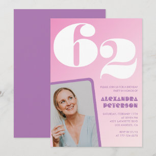 Pink Groovy 62 invitaciones de cumpleaños Retro Ph