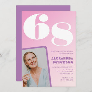 Pink Groovy 68º cumpleaños invitaciones Retro Phot