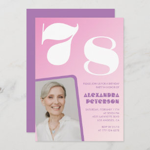 Pink Groovy 78º cumpleaños invitaciones Retro Phot