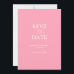 Pink Guardar La Invitación De Fecha<br><div class="desc">Anuncie su compromiso con este mínimo guardar la tarjeta de fecha. Presenta una mezcla de tipografía clásica y de escritura en blanco sobre un fondo sólido rosa. Utilice los campos de plantilla para personalizar con su nombre y fecha de boda. Incluso personalizar los colores para que se ajusten a su...</div>
