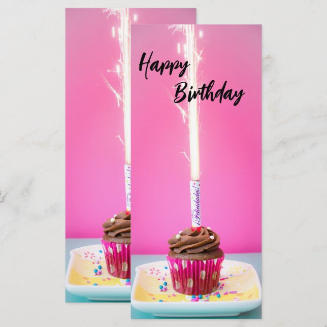 Pink Happy Birthday Flat Card – Cake&Candle Theme (Anverso / Reverso)