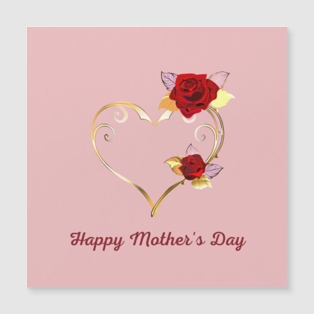 Pink Happy Mother's Day Gold Heart Red Roses Card (Anverso)
