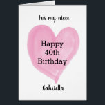 Pink Heart 40th Birthday<br><div class="desc">Una tarjeta personalizada de cumpleaños número 40 para sobrina, que puede personalizar al destinatario. El mensaje de la tarjeta interior dice un sentimiento dulce, que se puede editar fácilmente. La parte trasera de esta tarjeta personalizada de cumpleaños número 40 para ella cuenta con el mismo corazón junto con el año,...</div>