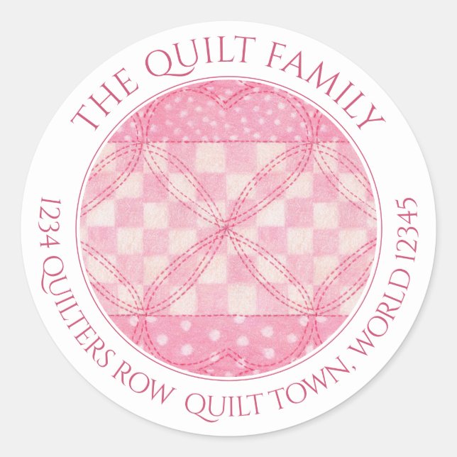 PINK HEART QUILT Sellos de direcciones redondas gr (Anverso)