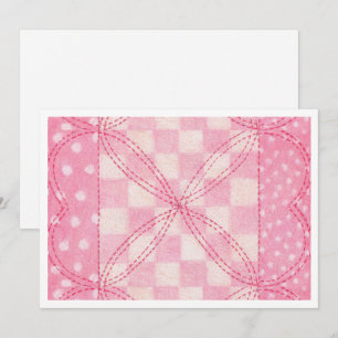PINK HEART QUILT tarjeta 5x7 / horizontal