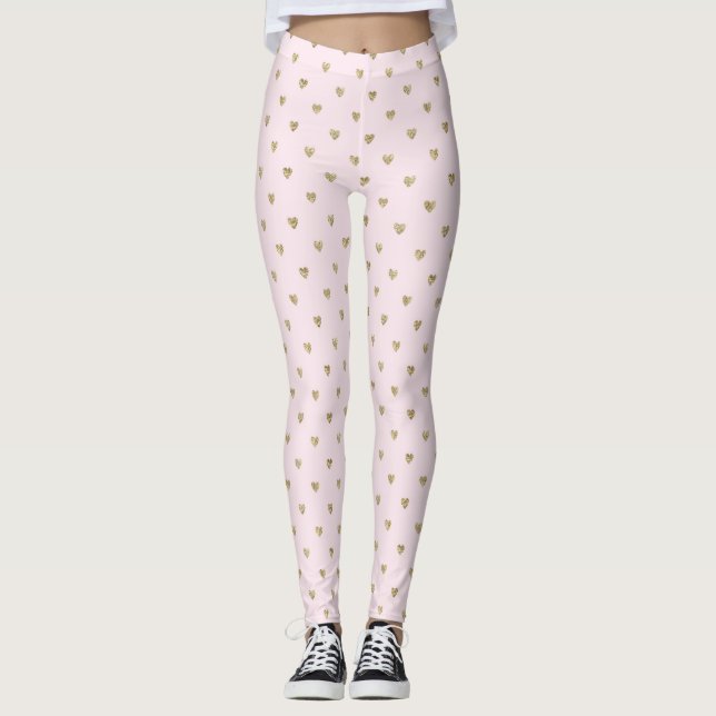 Pink Hearts Golden All-Over-Print Leggings (Anverso)