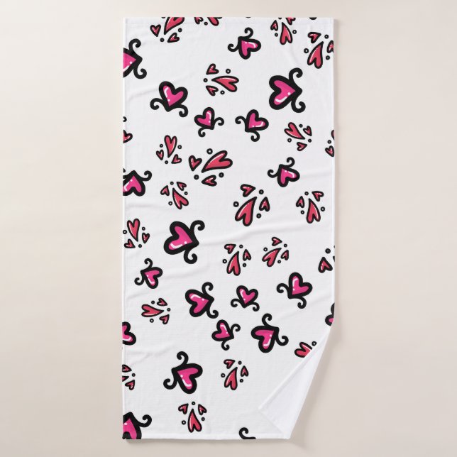 Pink Hearts Pattern – Cute Doodle Design (Toalla de baño)