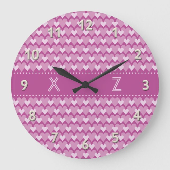 Pink Hearts reloj de pared personalizado (Anverso)